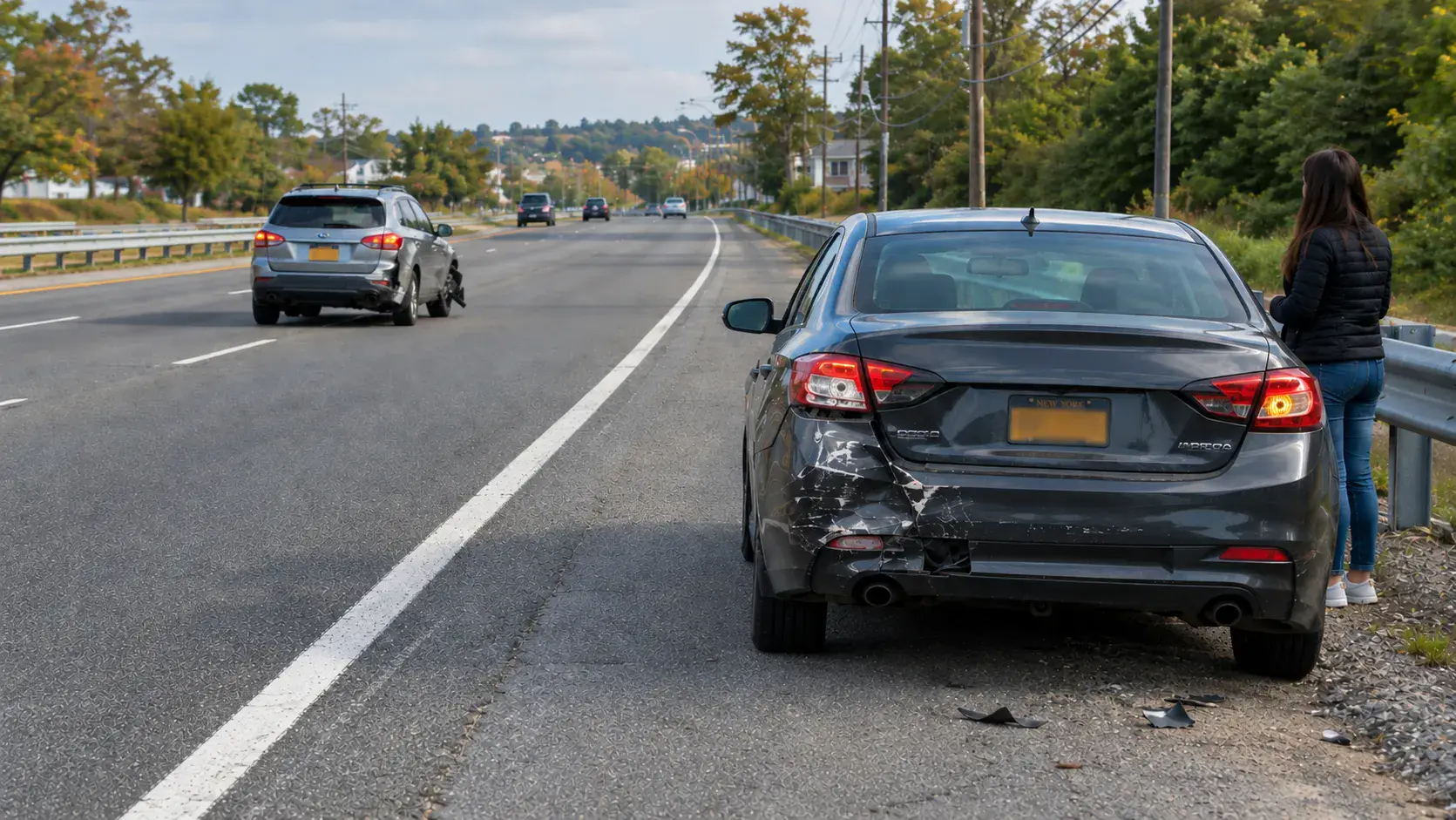 Car leaving the scene of an accident.
