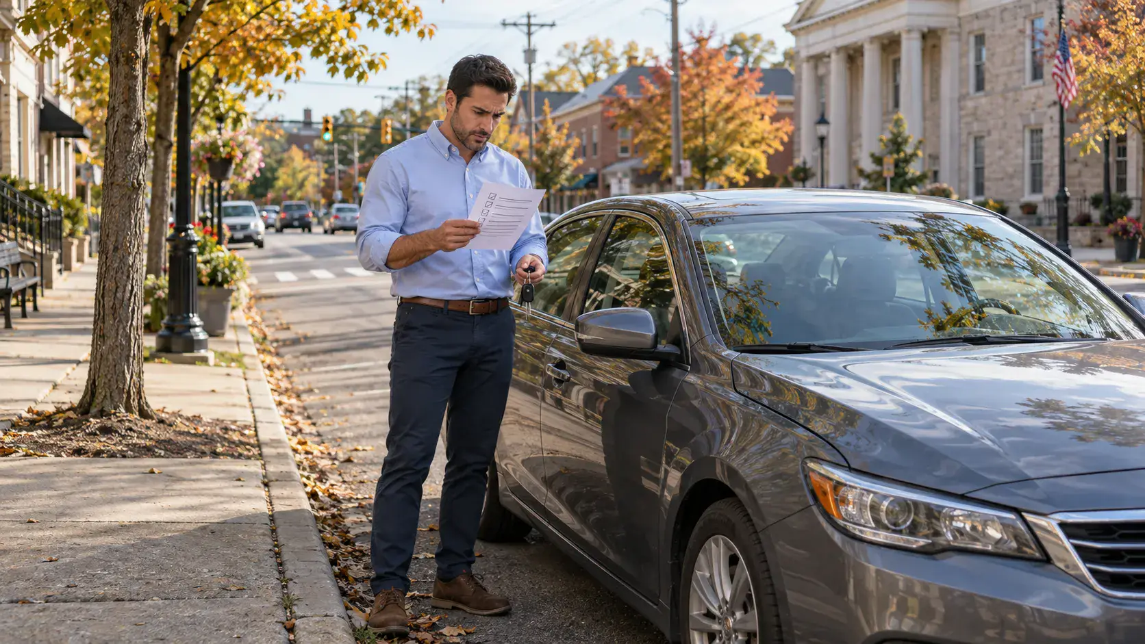 Driver with conditional license checking paper to make sure they are allowed to drive.