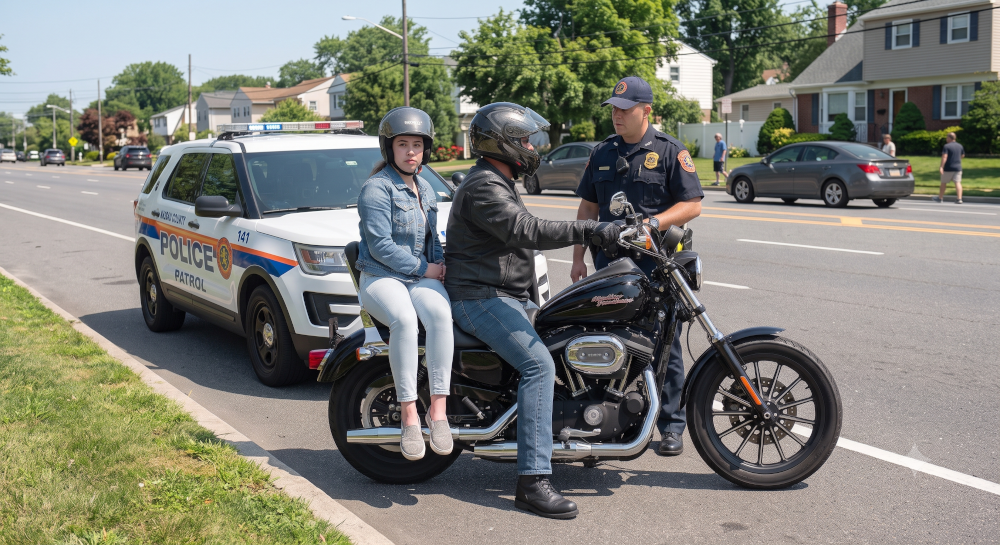 person riding side saddle on motorcycle - Header Image